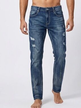 Men's Distressed Blue Skinny Jeans by Sp Essentials Size 34 x 32